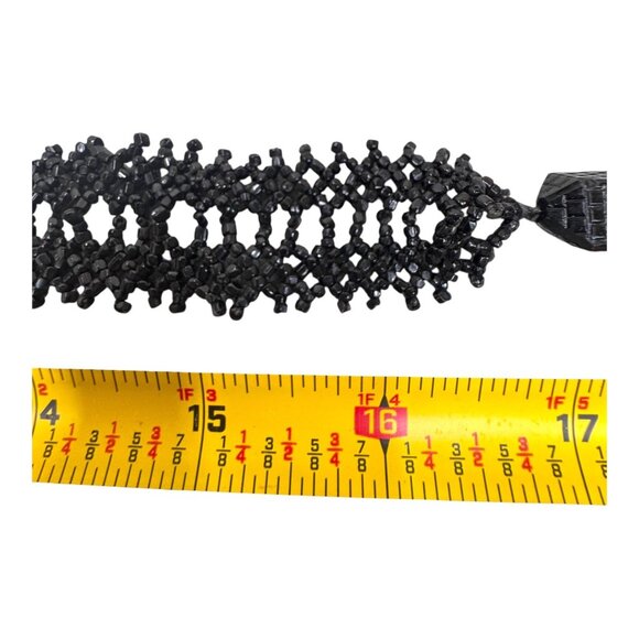 Handmade Black Beaded Necklace Tassel Vintage Antique Flapper Formal Art Deco - Picture 6 of 6